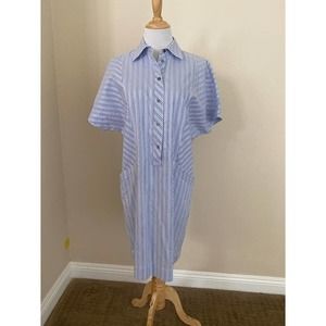 Carlisle Collection Shirtdress Dress S/S Popover Blue White Stripe Size 6